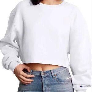 Champion White Cropped Sweatshirt - Size S
